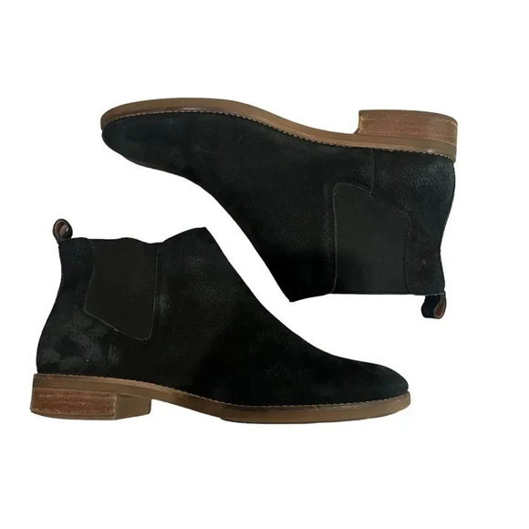 Lucky Brand Boots Women’s 9.5 Noah Chelsea Pull On Flats Black Leather Round Toe - Picture 1 of 8